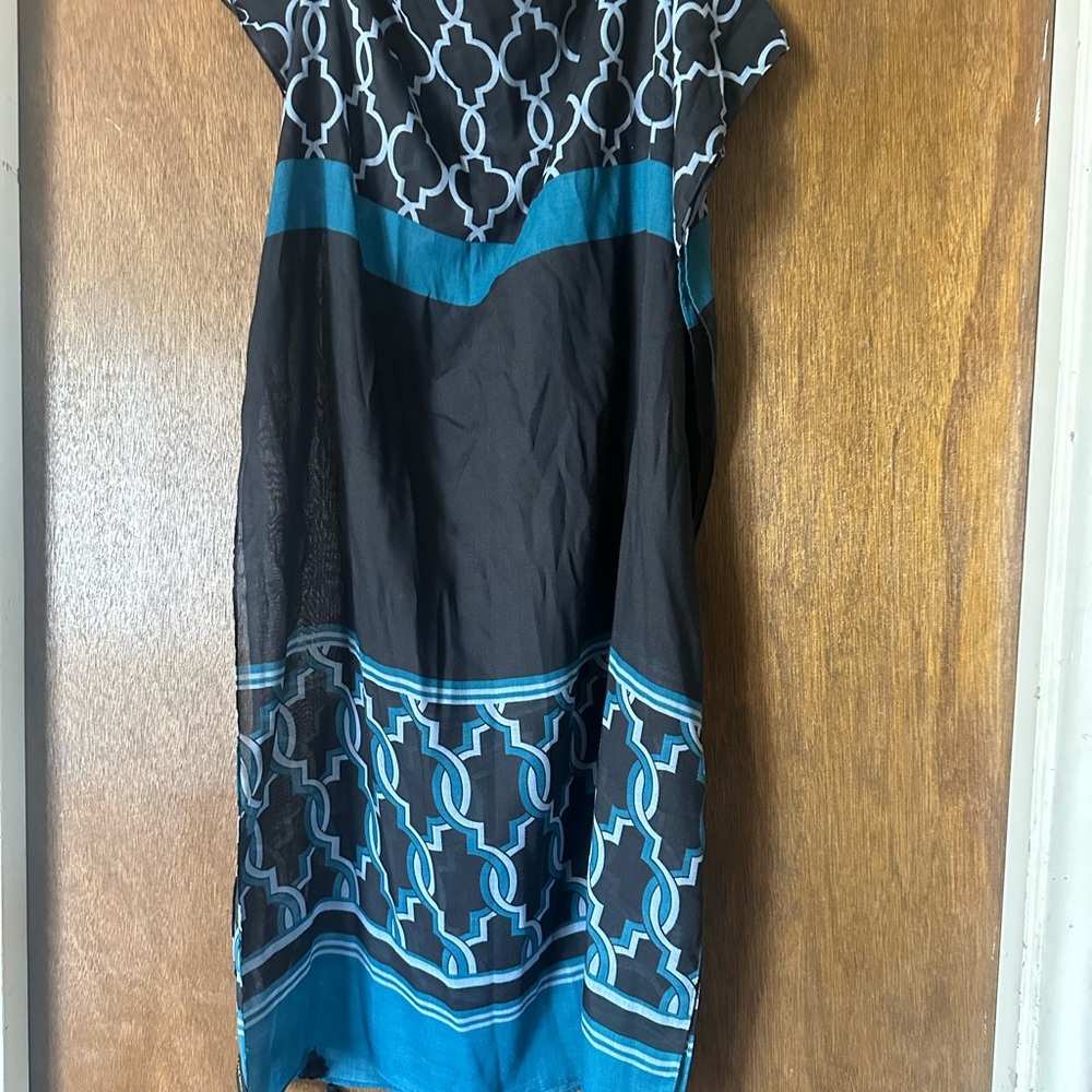 Lane Bryant Black and Teal Geometric Scarf